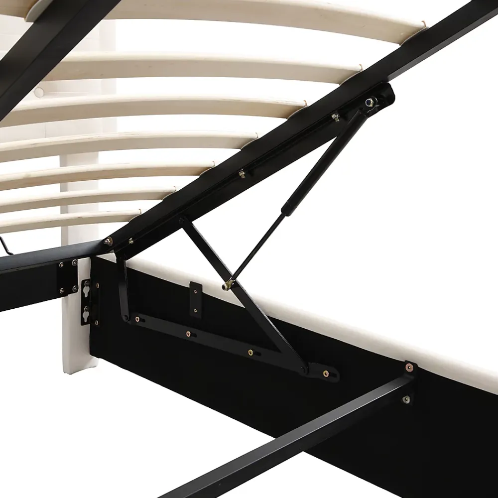 Generique Lit coffre 140x190 cm - Lit coffre hydraulique avec 2 tiroirs et sommier à lattes - Capitonné Velours - Sans Matelas - Beige* Lit Coffre