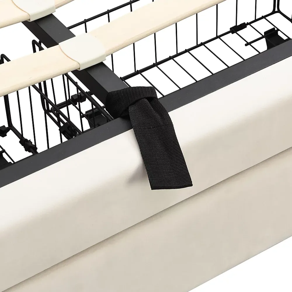 Generique Lit coffre 140x190 cm - Lit coffre hydraulique avec 2 tiroirs et sommier à lattes - Capitonné Velours - Sans Matelas - Beige* Lit Coffre