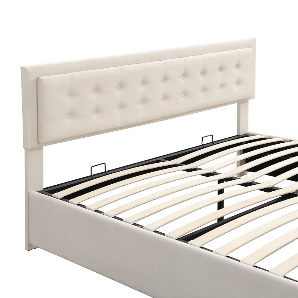 Lit coffre 180x200 cm - Lit coffre hydraulique avec 2 tiroirs et sommier à lattes - Velours - Sans Matelas - Beige>Generique Clearance