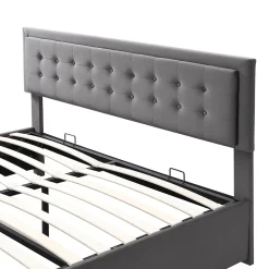Okwish Lit coffre 180x200 cm - Lit coffre hydraulique avec 2 tiroirs et sommier à lattes - Velours - Sans Matelas - Gris* Lit Coffre