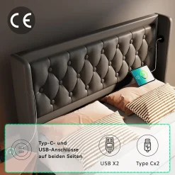 Generique Lit coffre 160x200 cm - Lit coffre hydraulique avec USB Type-C et LED - PU - Sans Matelas - Noir* Lit Coffre