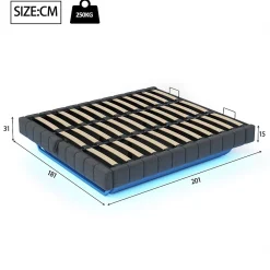 Okwish Lit Coffre 180x200 cm - Lit Double avec Rangement, Sommier Relevable, Bande LED Intégrée - Tissu Gris - Sans Matelas* Lit Coffre