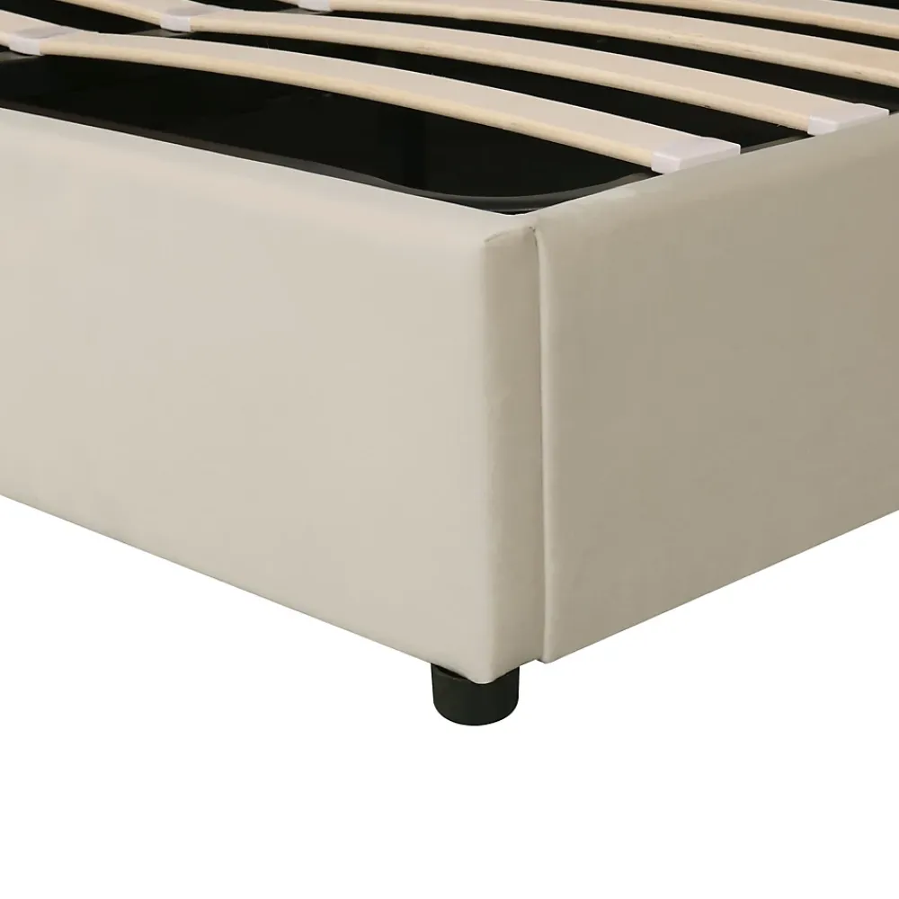 Okwish Lit coffre 160x200 cm - Lit double avec sommier à lattes et coffre hydraulique - Velours - Sans Matelas - Beige* Lit Coffre