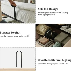 Lit Coffre 180x200 cm - Lit Double Capitonné avec Lampe de Lecture et Charge USB Type-C - Lin Beige - Sans Matelas><noscript><img width=
