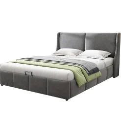 Okwish Lit coffre 140x200 cm - Lit double capitonné avec tête de lit oreille - Velours - Sans Matelas - Gris* Lit Coffre
