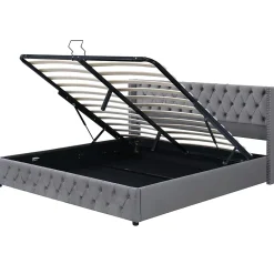 Okwish Lit Coffre 180x200 cm - Lit Double Capitonné avec Rangement Hydraulique, Velours, Sans Matelas, Gris* Lit Coffre