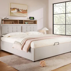 Lit coffre 160x200 cm - Lit double rembourré - Bois massif - Sans Matelas - Beige>Okwish Best