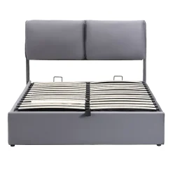 Okwish Lit coffre 140x190 cm - lit double capitonné élégant en velours avec 3 tiroirs et rangement hydraulique - gris - sans matelas* Lit Coffre