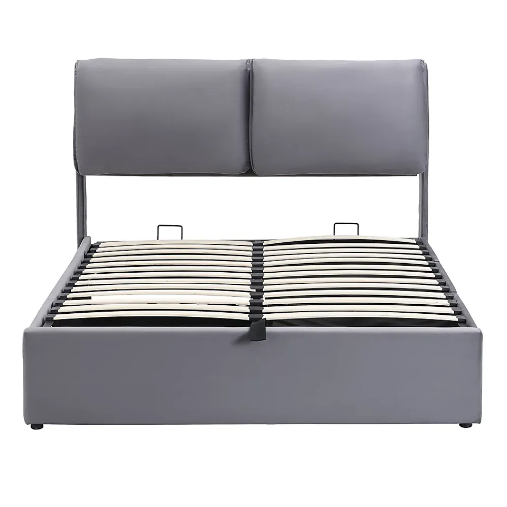Okwish Lit coffre 140x190 cm - lit double capitonné élégant en velours avec 3 tiroirs et rangement hydraulique - gris - sans matelas* Lit Coffre