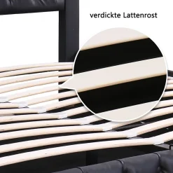 Okwish Lit coffre 140x200 cm - Lit double avec coffre de rangement et éclairage LED - Lit capitonné en cuir PU - Sans matelas - Noir* Lit Coffre