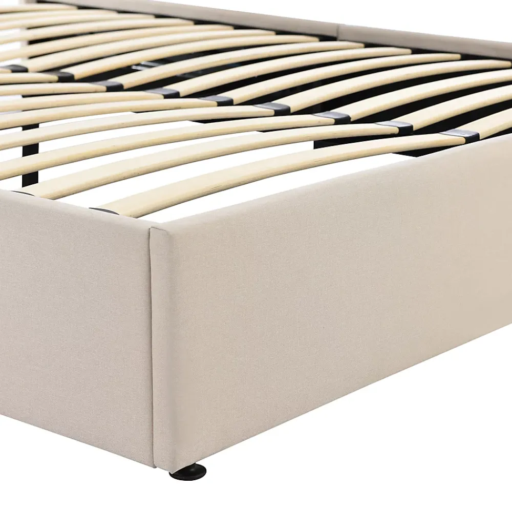 Okwish Lit coffre 160x200 cm - Lit double capitonné avec sommier à lattes - Lin - Matelas Inclus - Beige* Ensemble Sommier Et Matelas