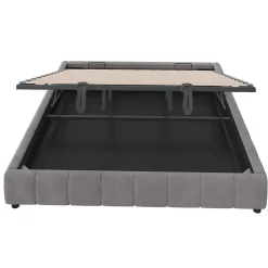 Lit Coffre 180x200 cm - Lit Double avec Éclairage LED, design Moderne et Espace de Rangement - Sans Matelas, Velours Gris><noscript><img width=