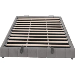 Lit Coffre 180x200 cm - Lit Double avec Éclairage LED, design Moderne et Espace de Rangement - Sans Matelas, Velours Gris><noscript><img width=