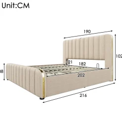 Lit coffre 180x200 cm - Lit double rembourré avec fonction USB Type-C - Lin - Sans Matelas - Beige><noscript><img width=
