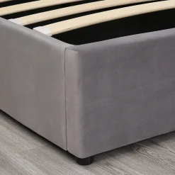 Lit coffre 140x190 cm - Lit double avec sommier à lattes et coffre hydraulique - Capitonné Velours - Sans Matelas - Gris><noscript><img width=