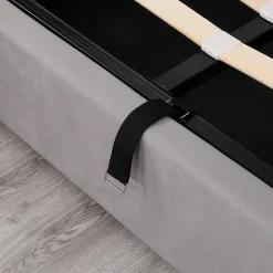 Lit coffre 140x190 cm - Lit double avec sommier à lattes et coffre hydraulique - Capitonné Velours - Sans Matelas - Gris><noscript><img width=