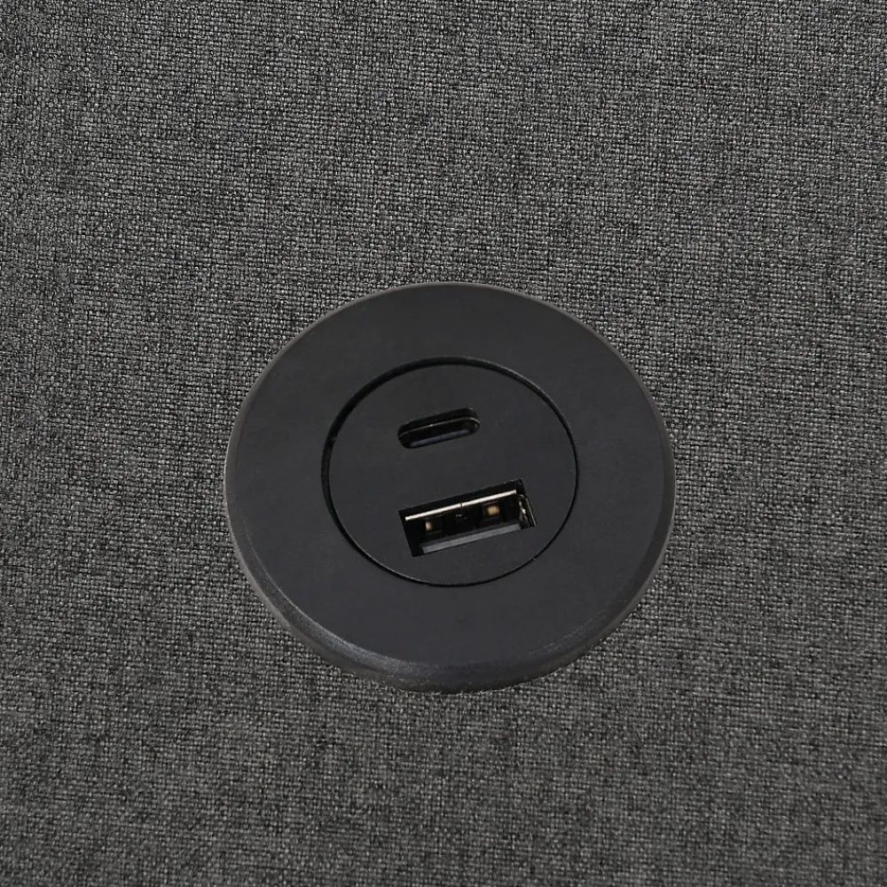 Okwish Lit Coffre 140x200 Cm - Lit Double avec Sommier à Lattes et USB Type C - Coton Bois Métal - Sans Matelas - Gris* Lit Coffre