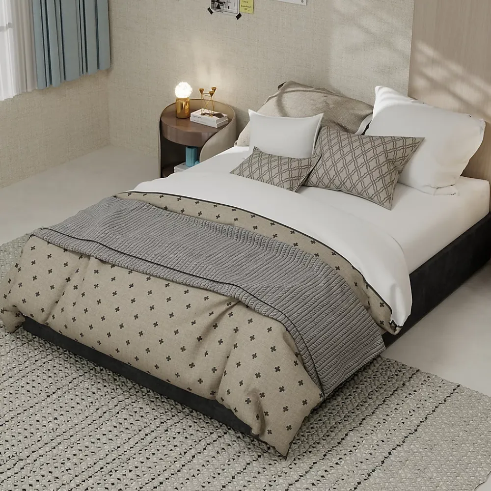 Okwish Lit Coffre 140x200 cm - Lit Double pour Adulte/Ado avec Système Hydraulique, Sans Matelas, en Velours Hollandais Gris* Lit Coffre