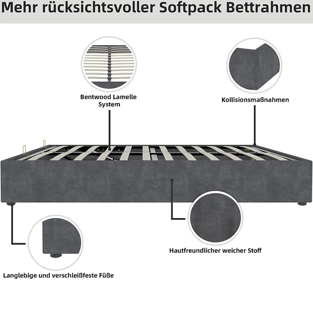 Okwish Lit Coffre 140x200 cm - Lit Double pour Adulte/Ado avec Système Hydraulique, Sans Matelas, en Velours Hollandais Gris* Lit Coffre