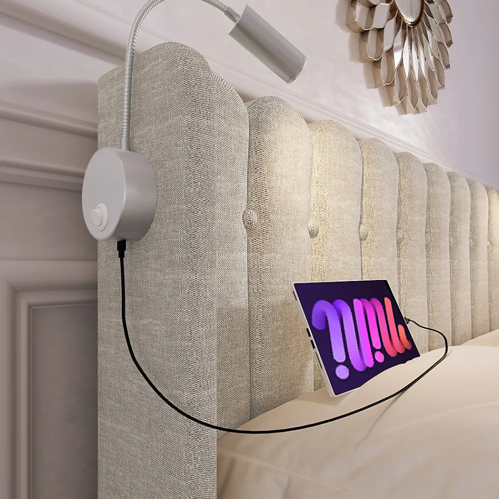 Okwish Lit Coffre 160x200 Cm - Lit Double avec Lampe de Lecture et Ports USB - Lin - Sans Matelas - Beige* Lit Coffre