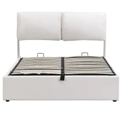 Okwish Lit coffre 140x200 cm - lit double capitonné élégant en velours avec 3 tiroirs et rangement hydraulique - blanc - sans matelas* Lit Coffre
