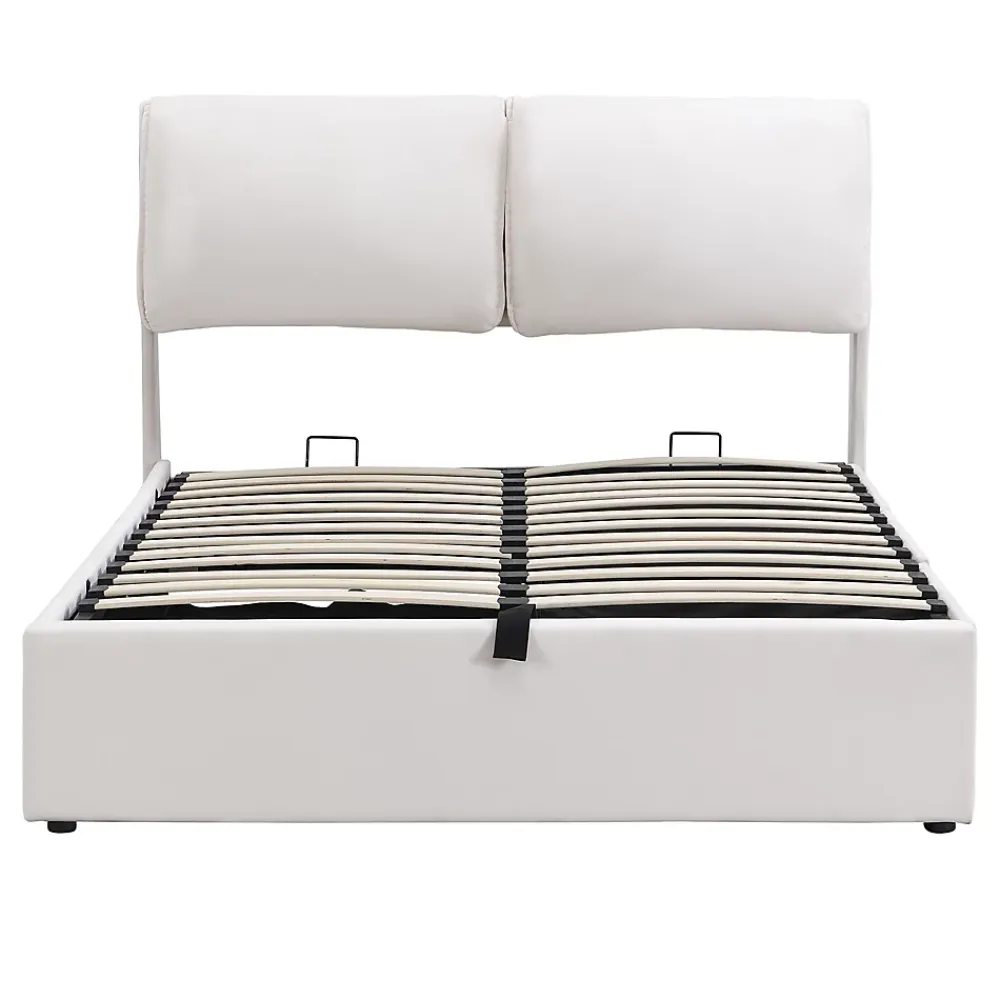 Okwish Lit coffre 140x200 cm - lit double capitonné élégant en velours avec 3 tiroirs et rangement hydraulique - blanc - sans matelas* Lit Coffre