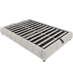 Lit Coffre 140x200 cm - Lit Double avec Rangement Intégré et Éclairage LED - Sans Matelas, Velours Beige><noscript><img width=