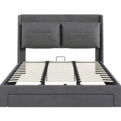 Generique Lit coffre 180x200 cm - Lit Double Capitonné avec Tiroirs et Éclairage LED - Velours - Sans Matelas - Gris* Lit Coffre