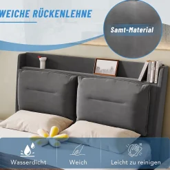 Generique Lit coffre 180x200 cm - Lit Double Capitonné avec Tiroirs et Éclairage LED - Velours - Sans Matelas - Gris* Lit Coffre