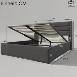 Okwish Lit coffre 160x200 cm - Lit double capitonné avec sommier à lattes - Lin - Matelas Inclus - Gris* Ensemble Sommier Et Matelas