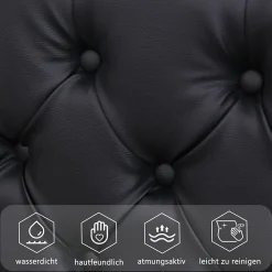Lit coffre 180x200 cm - Lit double avec coffre de rangement et éclairage LED - Lit capitonné en cuir PU - Sans matelas - Noir><noscript><img width=