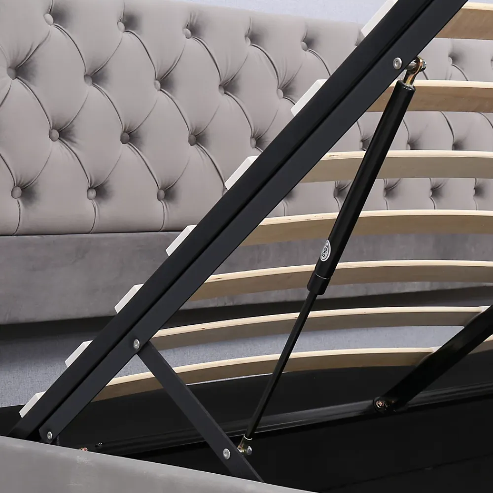 Generique Lit coffre 160x200 cm - Lit double avec sommier à lattes et coffre hydraulique - Velours - Sans Matelas - Gris* Lit Coffre