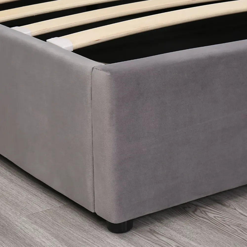 Generique Lit coffre 160x200 cm - Lit double avec sommier à lattes et coffre hydraulique - Velours - Sans Matelas - Gris* Lit Coffre