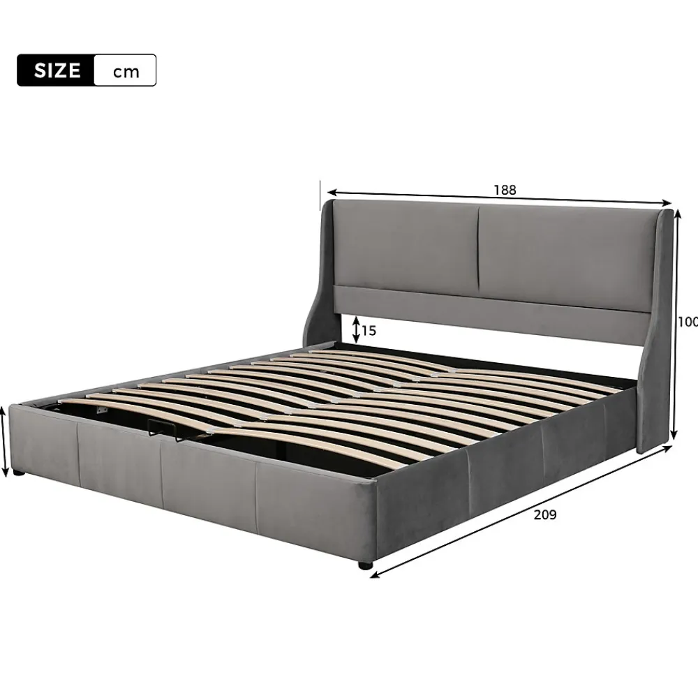Lit coffre 180x200 cm - Lit double capitonné avec tête de lit oreille - Velours - Sans Matelas - Gris>Okwish Clearance