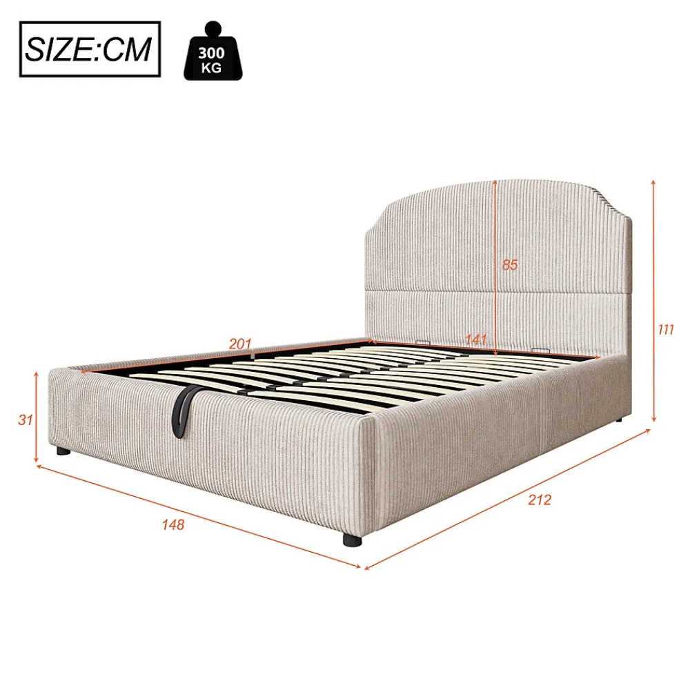 Lit Coffre 140x200 cm - Lit Double Adulte Capitonné avec Rangement Intégré, sans Matelas - Velours Beige>Okwish New