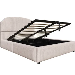 Lit Coffre 140x200 cm - Lit Double Adulte Capitonné avec Rangement Intégré, sans Matelas - Velours Beige><noscript><img width=