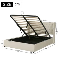 Okwish Lit coffre 180x200 cm - Lit double avec sommier à lattes et coffre hydraulique - Velours - Sans Matelas - Beige* Lit Coffre