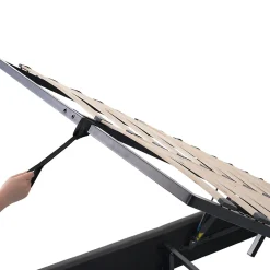 Lit Coffre 140x200 cm - Lit Double Rembourré - Tête de Lit avec Rangement - Lin - Sans Matelas - Gris><noscript><img width=