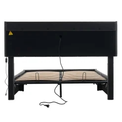 Lit Coffre 140x200 cm - Lit Double Rembourré - Tête de Lit avec Rangement - Lin - Sans Matelas - Gris><noscript><img width=