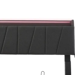 Lit Coffre 160x200 cm - Lit Double Rembourré - Tête de Lit avec Rangement - Lin - Sans Matelas - Gris><noscript><img width=