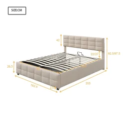 Okwish Lit Coffre 180x200 cm - Lit Hydraulique avec Rangement Sous Le Lit et Sommier À Lattes, Velours Beige, Sans Matelas* Lit Coffre