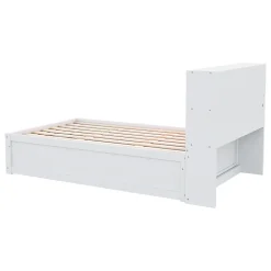 Lit Coffre 90x200 cm - Lit Simple avec Rangement, Tiroirs et Prises USB, Bois de Pin et MDF, Blanc - Sans Matelas><noscript><img width=