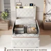Simple Life Lit Coffre 90x200 cm avec éclairage LED et Charge USB, Lit simple Rembourré avec 2 tiroirs, Sommier à Lattes, Velours, Beige* Lit Coffre