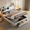 Lit coffre 140x200 cm avec LED, sommier à lattes, USB Type-C, capitonné velours blanc>Simple Life Sale