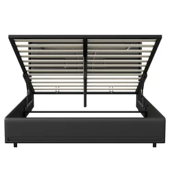 Simple Life Lit Coffre 140x200 cm, avec LED et USB, Lit Double Rembourre, avec Rangement, Tete de Lit, PU, Noir* Lit Coffre
