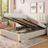 Lit coffre 160x200 cm avec rangement, capitonné velours beige, sommier LED, lattes>Simple Life Best