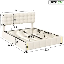 Lit coffre 160x200 cm avec rangement, capitonné velours beige, sommier LED, lattes><noscript><img width=