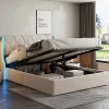 Simple Life Lit Coffre 140x200 cm avec Rangement et LED, Cadre de lit avec Sommier à Lattes, Velours, Beige* Lit Coffre