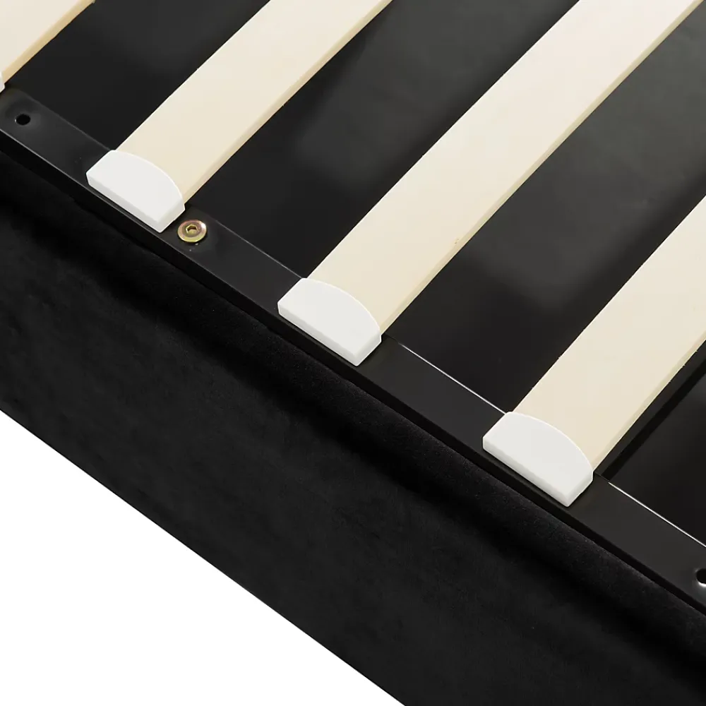 Okwish Lit Coffre 140x200 cm avec Rangement, Lit Double Adulte avec Tête Réglable et Sommier en Velours - Noir, Sans Matelas* Lit Coffre