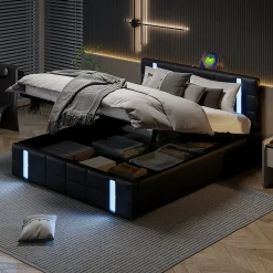 Simple Life Lit Coffre 160x200 cm avec USB et Type-C,LED,Lit Capitonné avec Rangement,hydraulique lit, PU* Lit Coffre